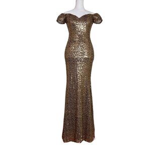 Badgley Mischka Gold Stretch Sequin Evening Gown - Size 0